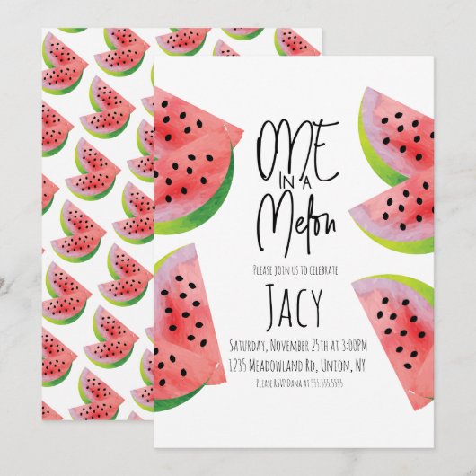 Invitation Cute Watermelon Anniversaire Watercolor Summer Par (Devant / Derrière)