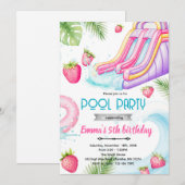 Invitation Cute waterslide strawberry pool invite (Devant / Derrière)