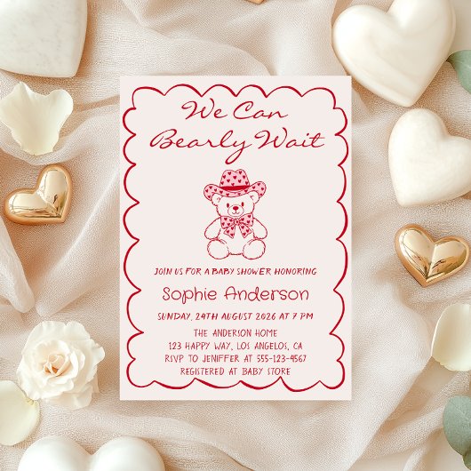 Invitation Cute We Can Bearly Wait Teddy Bear Baby Shower