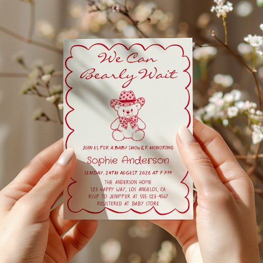 Invitation Cute We Can Bearly Wait Teddy Bear Baby Shower