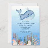 Invitation Cute Whale Blue Sea Coral Reef 2e anniversaire (Devant)