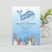Invitation Cute Whale Blue Sea Coral Reef 2e anniversaire (Debout devant)