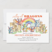 Invitation Cute Whimsical Dragons Castle Rainbow Anniversaire (Devant)