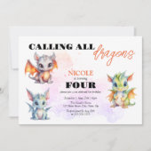 Invitation Cute Whimsical Dragons Fairytale Anniversaire de e (Devant)