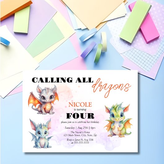 Invitation Cute Whimsical Dragons Fairytale Anniversaire de e