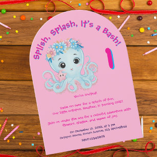 Invitation Cute Whimsical Floral Octopus Anniversaire de enfa