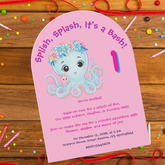 Invitation Cute Whimsical Floral Octopus Anniversaire de enfa