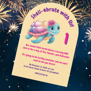 Invitation Cute Whimsical Floral Tortue Anniversaire de enfan