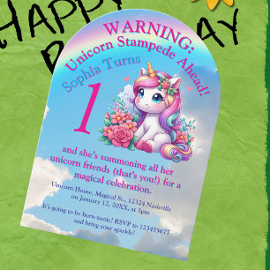 Invitation Cute Whimsical Floral Unicorn Anniversaire de enfa