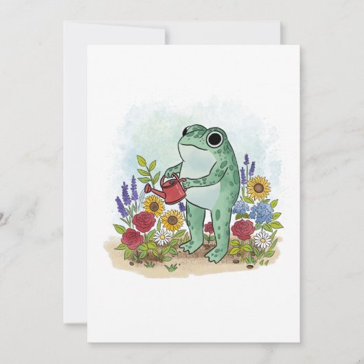 Invitation Cute Whimsical Frog In Flower Garden Illustration (Devant)