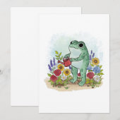 Invitation Cute Whimsical Frog In Flower Garden Illustration (Devant / Derrière)