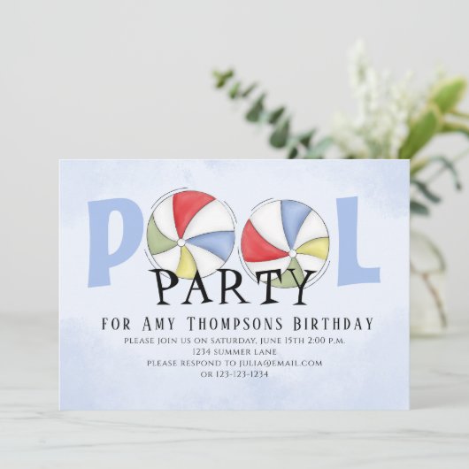 Invitation Cute Whimsical Fun Pool Party Summer QR Code (Debout devant)