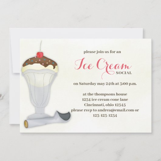 Invitation Cute Whimsical Glace Cream Social Aquarelle QR Cod (Devant)
