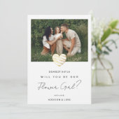 Invitation Cute White Heart Photo Flower Girl Proposal Card (Debout devant)