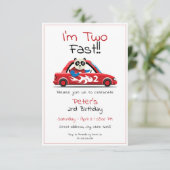 Invitation Cute White Race Car Panda Deux Fast 2e Anniversair (Debout devant)