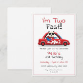 Invitation Cute White Race Car Panda Deux Fast 2e Anniversair (Devant / Derrière)