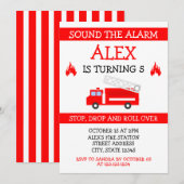 Invitation Cute White & Red Vector Enfants Firetruck Annivers (Devant / Derrière)