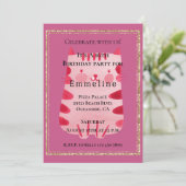 Invitation Cute White Rose Chat Parties scintillant or 16e an (Debout devant)
