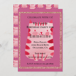 Invitation Cute White Rose Chat Parties scintillant or 16e an