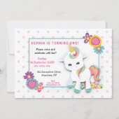 Invitation Cute White Unicorn Dots Filles Premier Anniversair (Devant)