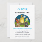 Invitation Cute Wild Animals Campfire Kids First Birthday (Devant)
