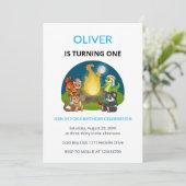 Invitation Cute Wild Animals Campfire Kids First Birthday (Debout devant)
