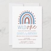 Invitation Cute Wild ONE Boho Rainbow Blue Boy Anniversaire 1 (Devant)
