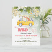 Invitation Cute Wild One école de safari Bus 1er Birthday flo (Debout devant)