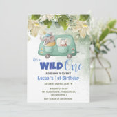 Invitation Cute Wild One Elephant Car 1er anniversaire fête (Debout devant)