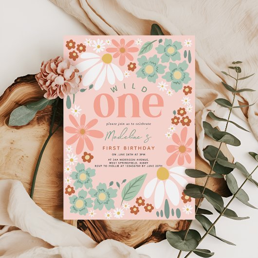 Invitation Cute Wild One Fleur sauvage Daisy Girls 1er annive