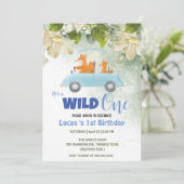 Invitation Cute Wild One Fox Animaux Voiture 1er anniversaire (Debout devant)