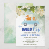 Invitation Cute Wild One Fox Animaux Voiture 1er anniversaire (Devant / Derrière)