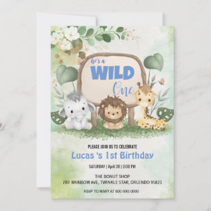 Invitation Cute Wild One jungle Animal 1er anniversaire fête