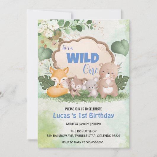 Invitation Cute Wild One jungle Animal 1er anniversaire fête (Devant)