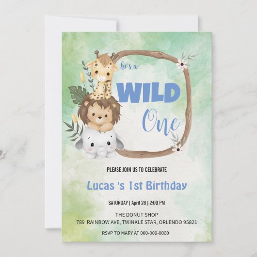 Invitation Cute Wild One jungle Animal 1er anniversaire fête (Devant)