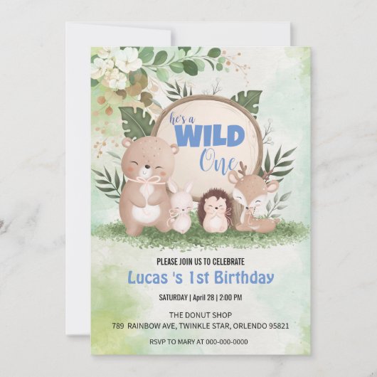 Invitation Cute Wild One jungle Animal 1er anniversaire fête (Devant)