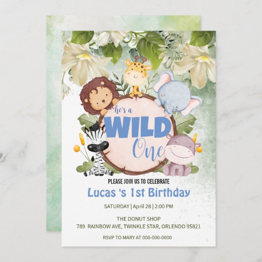 Invitation Cute Wild One jungle Animal 1er anniversaire fête (Devant / Derrière)