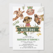 Invitation Cute Wild One Jungle Boy 1er anniversaire (Devant)