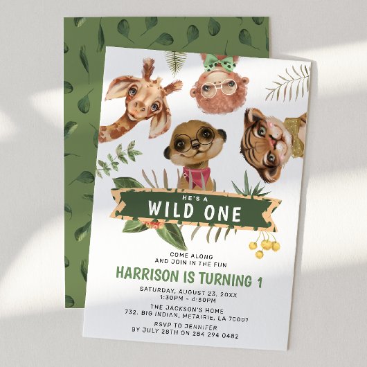 Invitation Cute Wild One Jungle Boy 1er anniversaire