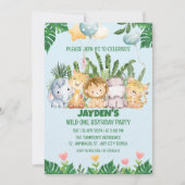 Invitation Cute Wild One Jungle Safari animal Anniversaire (Devant)