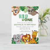 Invitation Cute Wild One Jungle Safari Animaux premier annive (Debout devant)
