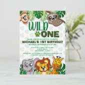 Invitation Cute Wild One Jungle Safari virtuel premier annive (Debout devant)