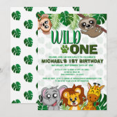 Invitation Cute Wild One Jungle Safari virtuel premier annive (Devant / Derrière)