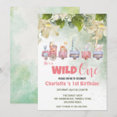 Invitation Cute Wild One safari animal train 1er anniversaire (Devant / Derrière)