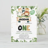 Invitation Cute Wild One Safari Animaux Anniversaire Invitati (Debout devant)