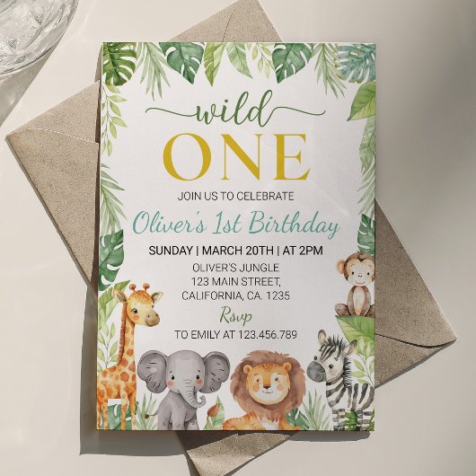 Invitation Cute Wild One Safari Animaux Anniversaire Invitati