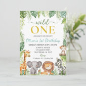 Invitation Cute Wild One Safari Animaux Anniversaire Invitati (Debout devant)