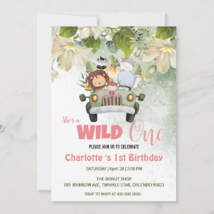 Invitation Cute Wild One Safari Animaux Voiture 1er Anniversa