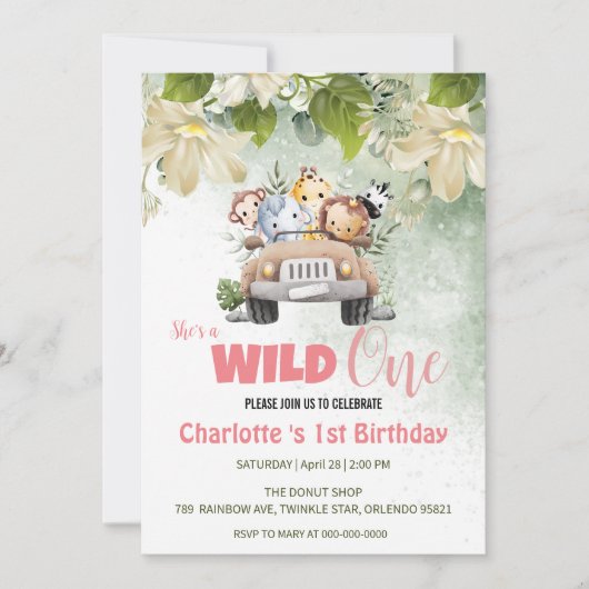 Invitation Cute Wild One safari bébé animal 1er anniversaire (Devant)