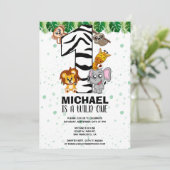 Invitation Cute Wild One Safari Jungle Animaux Premier Annive (Debout devant)